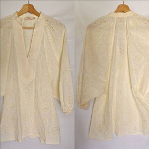 Tory Burch Eyelet‎ Embroidered Balloon Sleeve Top Cream Off White XS Logo